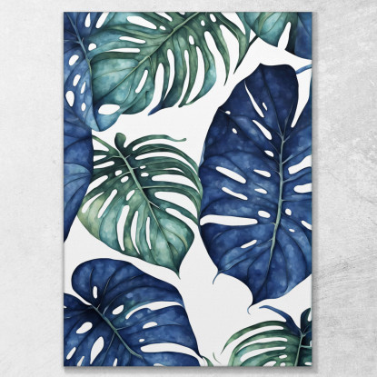 Quadro Botanico Moderno Foglie Di Monstera In Toni Blu E Verdi btn21 quadro stampato su tela