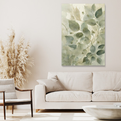 Quadro Botanico Moderno Foglie E Bacche In Tono Verde E Beige btn22 quadro stampato su tela