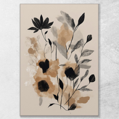 Quadro Botanico Moderno Foglie E Fiori Minimalisti Colore Sabbia btn23 quadro stampato su tela