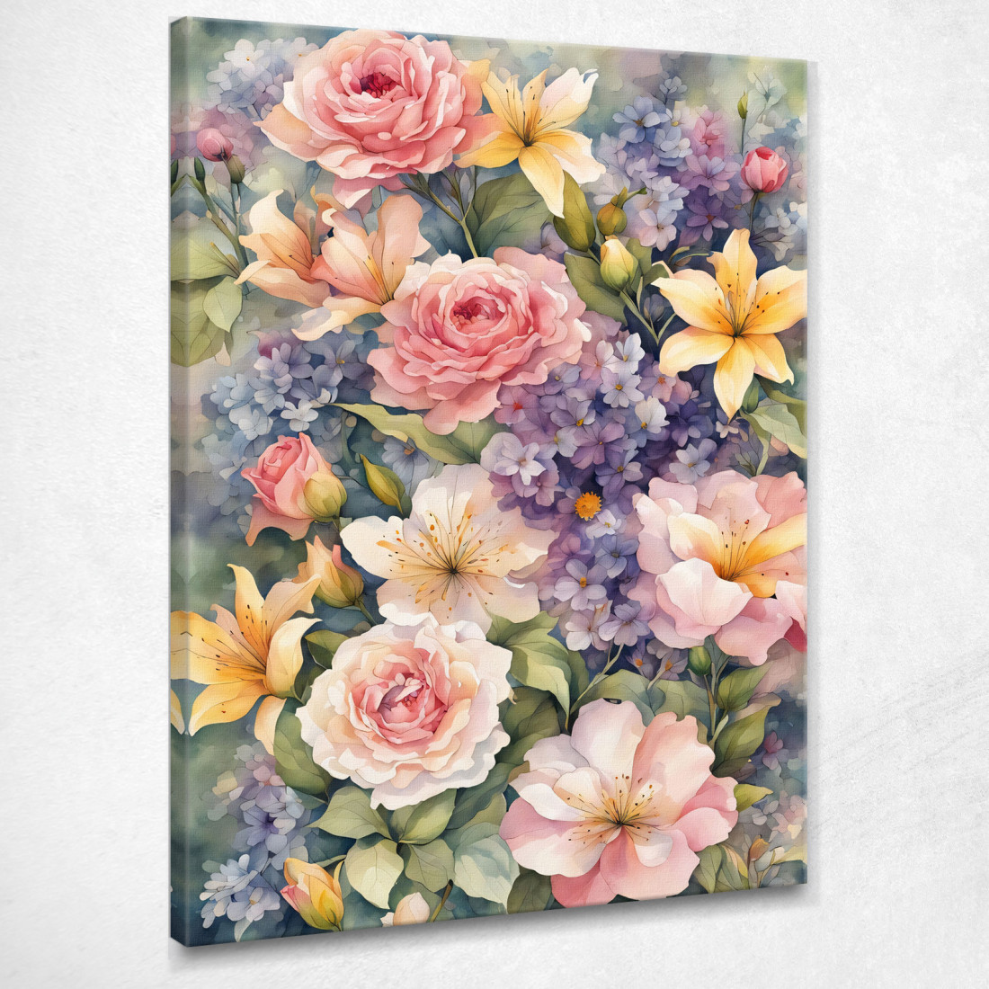 Quadro Botanico Moderno Giardino Fiorito Acquerello Con Rose E Gigli btn28 quadro stampato su tela