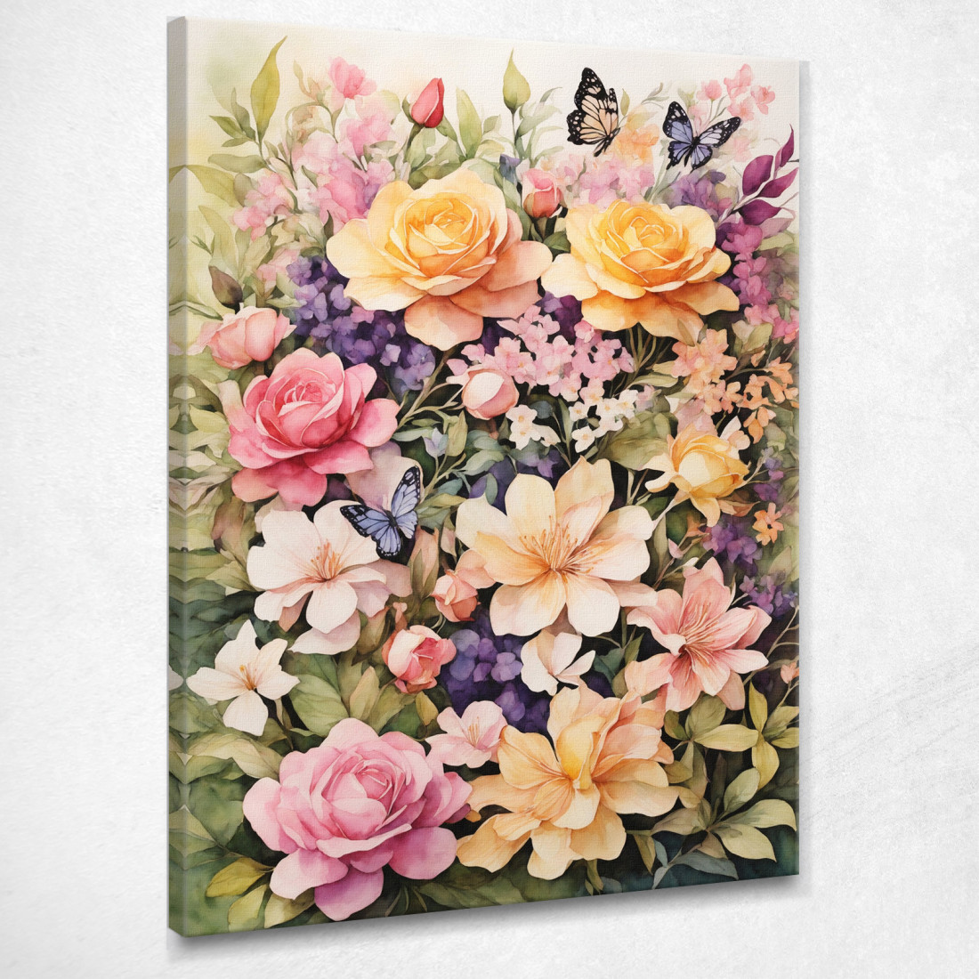 Quadro Botanico Moderno Giardino Fiorito Con Farfalle btn30 quadro stampato su tela