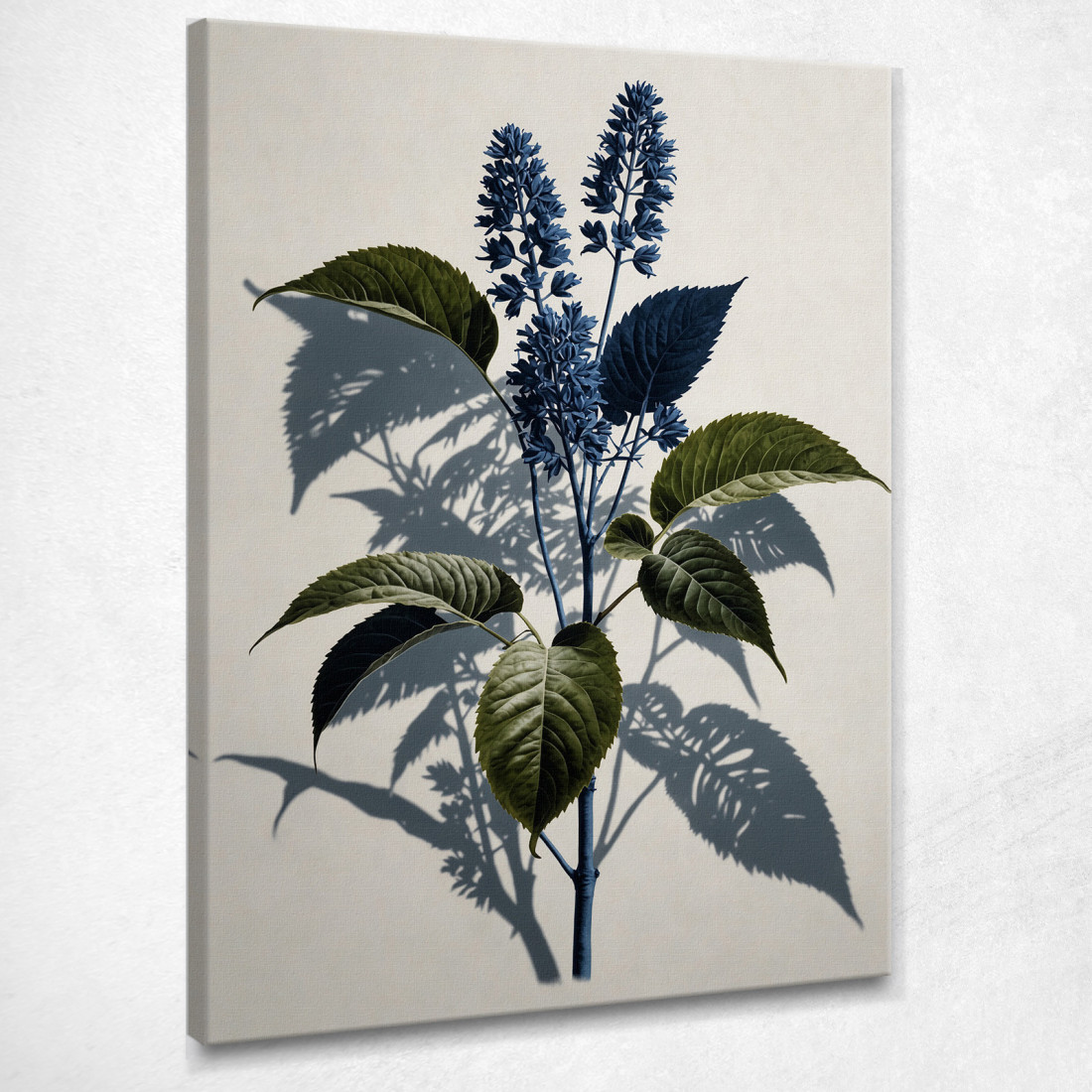 Quadro Botanico Moderno Illustrazione Astratta Foglie Verdi E Fiori Blu btn31 quadro stampato su tela