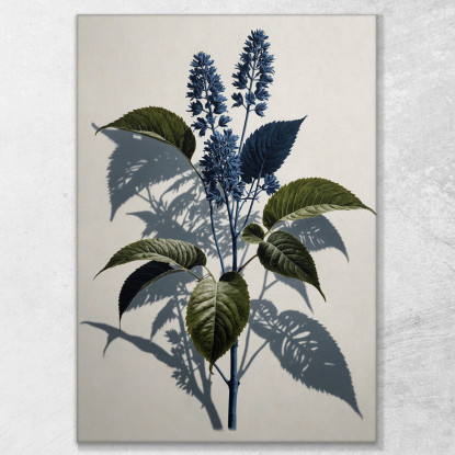 Quadro Botanico Moderno Illustrazione Astratta Foglie Verdi E Fiori Blu btn31 quadro stampato su tela