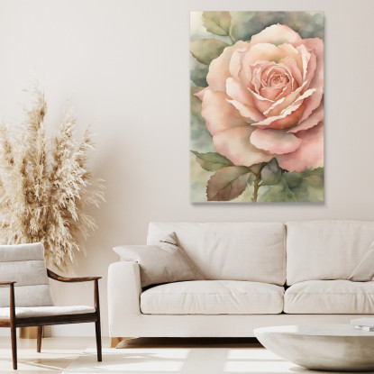 Quadro Botanico Moderno Incanto Floreale Rosa In Piena Fioritura btn34 quadro stampato su tela