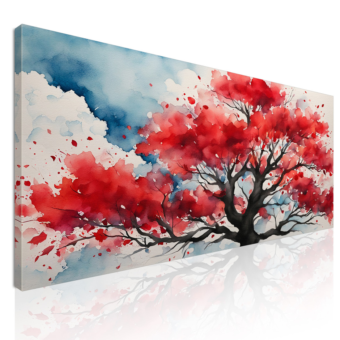 Quadro Botanico Albero Rosso Con Sfondo Acquerello Astratto bow4 quadro stampato su tela Quadro Botanico Albero Rosso Con Sfondo Acquerello Astratto bow4 quadro stampato su tela
