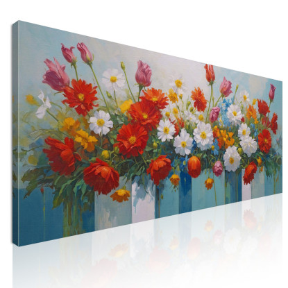 Quadro Botanico Bouquet Colorato Di Fiori In Vasi Decorativi bow5 quadro stampato su tela