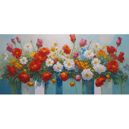 Quadro Botanico Bouquet Colorato Di Fiori In Vasi Decorativi bow5 quadro stampato su tela