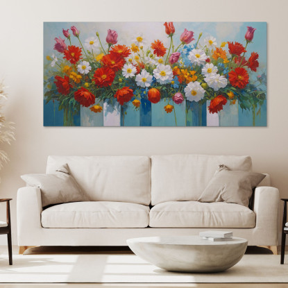 Quadro Botanico Bouquet Colorato Di Fiori In Vasi Decorativi bow5 quadro stampato su tela