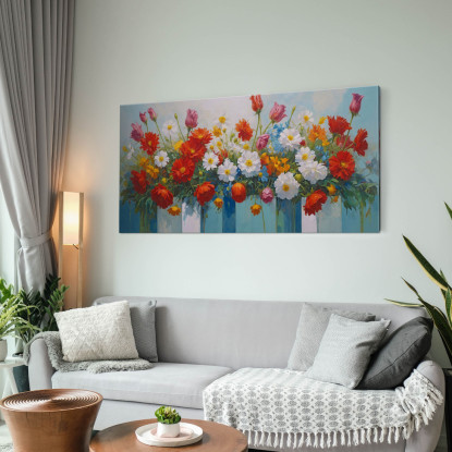 Quadro Botanico Bouquet Colorato Di Fiori In Vasi Decorativi bow5 quadro stampato su tela