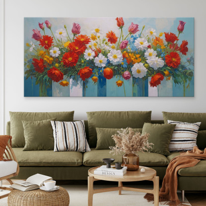 Quadro Botanico Bouquet Colorato Di Fiori In Vasi Decorativi bow5 quadro stampato su tela