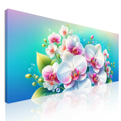 Quadro Botanico Bouquet Di Orchidee Bianche E Rosa Con Gocce D'Acqua bow7 quadro stampato su tela