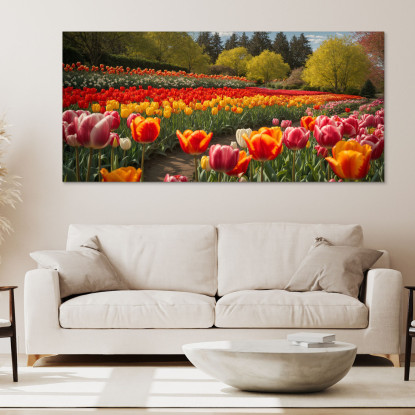 Quadro Botanico Campo Di Tulipani Colorati In Primavera bow12 quadro stampato su tela