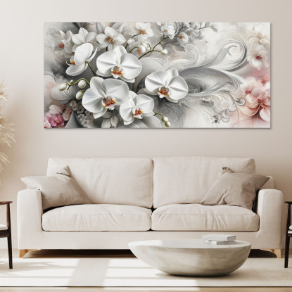 Quadro Botanico Eleganti Orchidee Bianche Astratto Floreale bow14 quadro stampato su tela