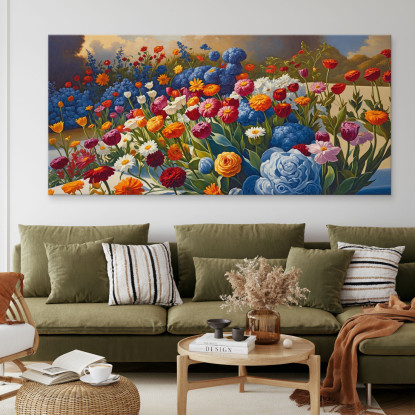 Quadro Botanico Esplosione Di Colori In Giardino Fiorito bow15 quadro stampato su tela