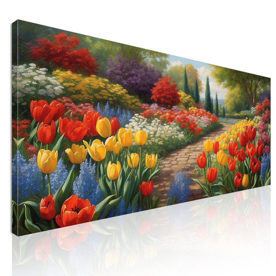 Quadro Botanico Giardino Fiorito Con Sentiero Tra Tulipani Colorati bow17 quadro stampato su tela