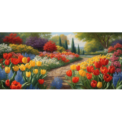 Quadro Botanico Giardino Fiorito Con Sentiero Tra Tulipani Colorati bow17 quadro stampato su tela