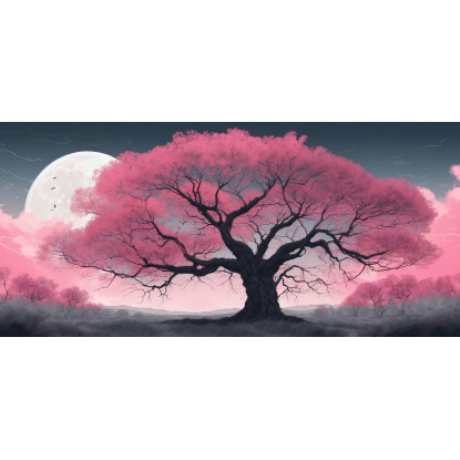 Quadro Botanico Grande Albero Rosa Illuminato Dalla Luna bow19 quadro stampato su tela