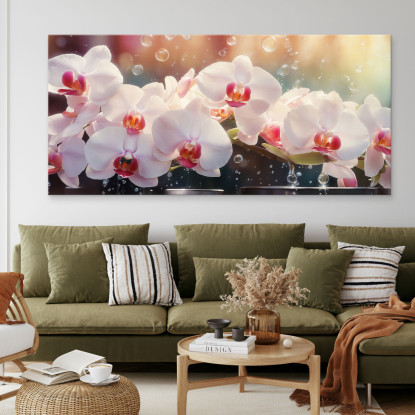 Quadro Botanico Orchidee Bianche E Rosa Con Gocce D'Acqua bow24 quadro stampato su tela