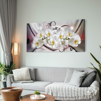 Quadro Botanico Orchidee Bianche Su Sfondo Astratto Motivo Floreale bow25 quadro stampato su tela