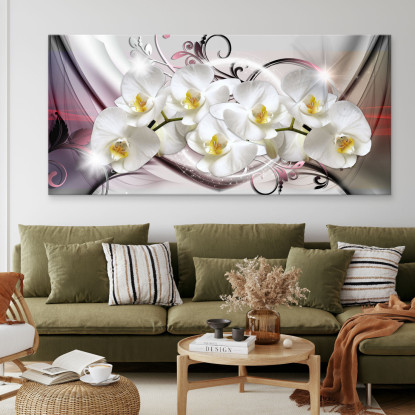 Quadro Botanico Orchidee Bianche Su Sfondo Astratto Motivo Floreale bow25 quadro stampato su tela