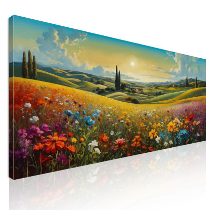 Quadro Botanico Paesaggio Di Campo Fiorito Al Tramonto bow27 quadro stampato su tela