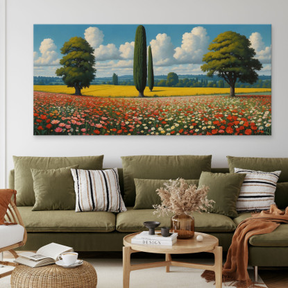 Quadro Botanico Paesaggio Di Campo Fiorito bow28 quadro stampato su tela