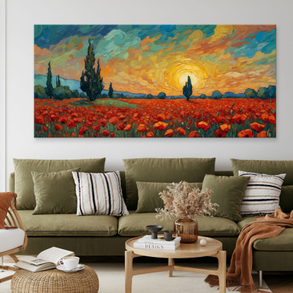 Quadro Botanico Papaveri Al Tramonto bow31 quadro stampato su tela