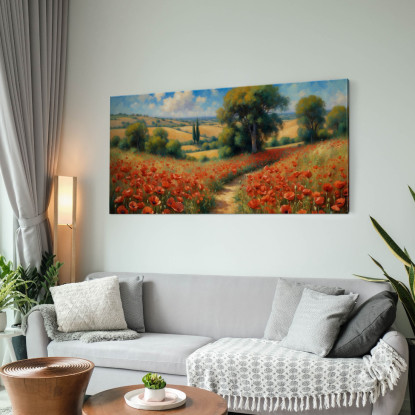 Quadro Botanico Sentiero Tra I Papaveri Rossi bow37 quadro stampato su tela