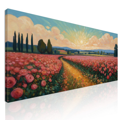 Quadro Botanico Sentiero Tra Rose In Fiore bow38 quadro stampato su tela