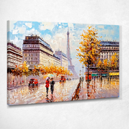 Quadro Moderno Città Astratto Autunno A Parigi Con Vista Sulla Torre Eiffel E Ombrelli Colorati ct3 quadro stampato su tela