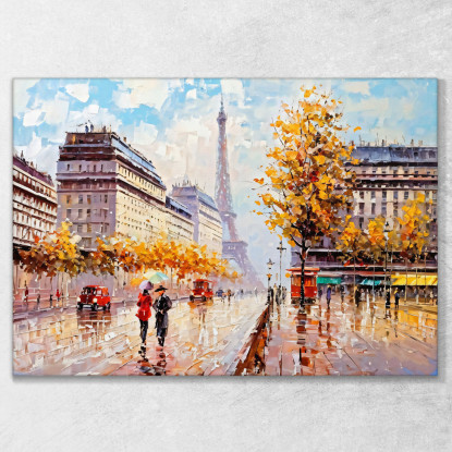 Quadro Moderno Città Astratto Autunno A Parigi Con Vista Sulla Torre Eiffel E Ombrelli Colorati ct3 quadro stampato su tela