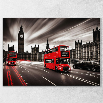 Quadro Moderno Città Astratto Iconici Autobus Rossi Di Londra Davanti A Big Ben E Parlamento ct12 quadro stampato su tela