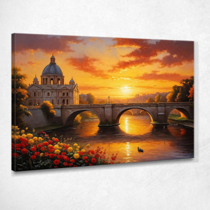 Quadro Moderno Città Astratto Paesaggio Al Tramonto Con Fiume E Maestosa Architettura Romana ct17 quadro stampato su tela