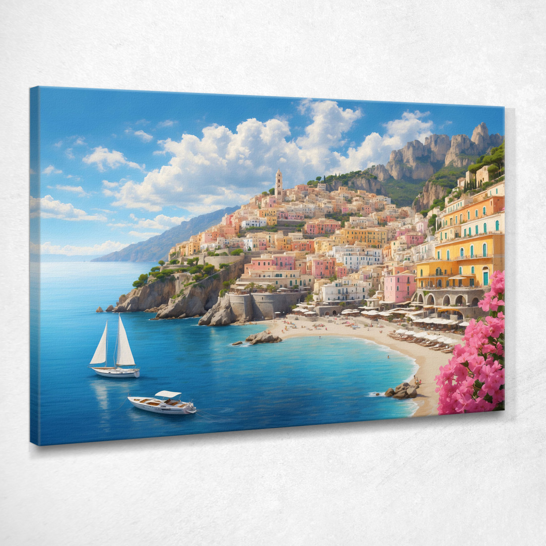 Quadro Moderno Città Astratto Panoramica Della Costiera Amalfitana Con Case Colorate E Mare ct20 quadro stampato su tela