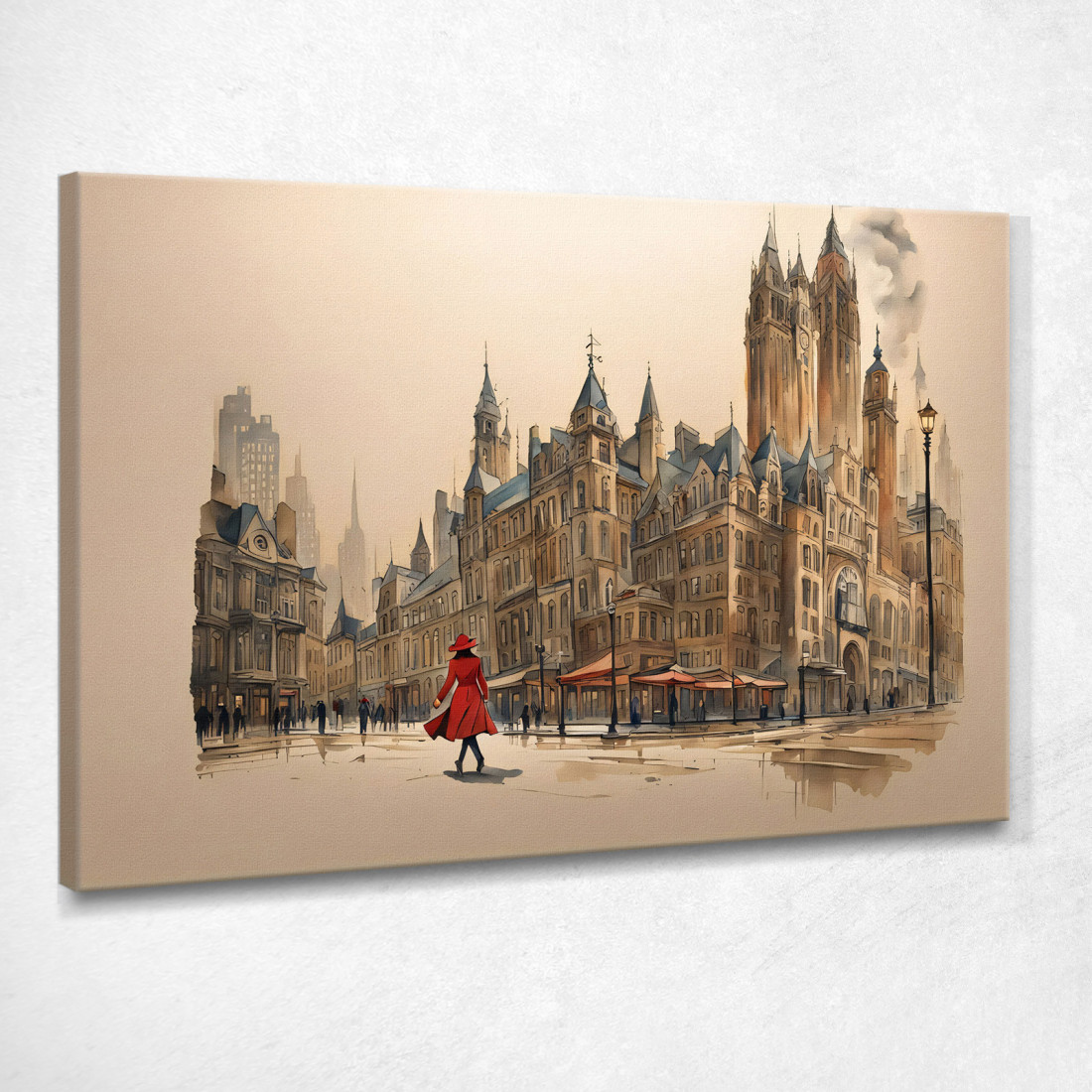 Quadro Moderno Città Astratto Passeggiata Di Una Donna In Rosso In Un Quartiere Storico A Londra ct22 quadro stampato su tela Quadro Moderno Città Astratto Passeggiata Di Una Donna In Rosso In Un Quartiere Storico A Londra ct22 quadro stampato su tela