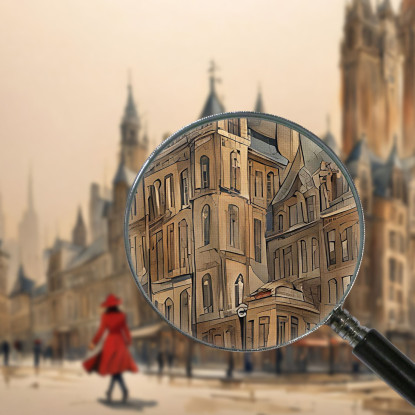 Quadro Moderno Città Astratto Passeggiata Di Una Donna In Rosso In Un Quartiere Storico A Londra ct22 quadro stampato su tela