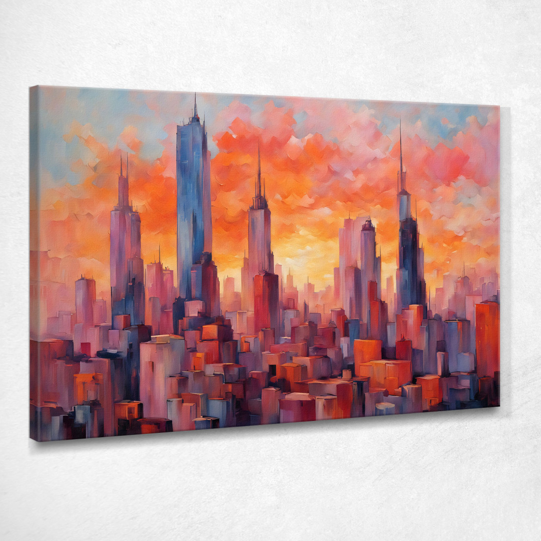 Quadro Moderno Città Astratto Skyline Astratto La Magia Di Una Città Al Tramonto ct26 quadro stampato su tela