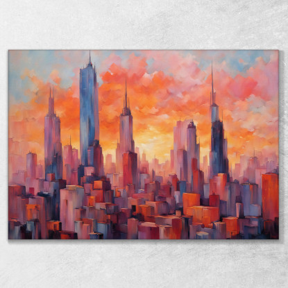 Quadro Moderno Città Astratto Skyline Astratto La Magia Di Una Città Al Tramonto ct26 quadro stampato su tela