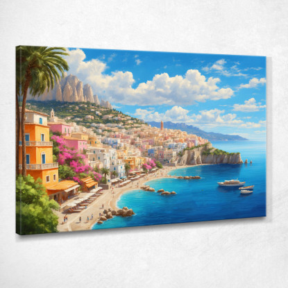 Quadro Moderno Città Astratto Splendida Capri Con Case Pastello E Mare Cristallino ct28 quadro stampato su tela