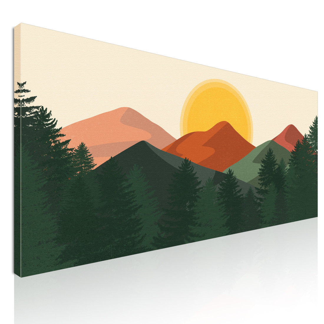 Quadro Boho Chic Illustrazione Paesaggio Montagne Arancioni Con Colline E Pini Verdi bol27 quadro stampato su tela Quadro Boho Chic Illustrazione Paesaggio Montagne Arancioni Con Colline E Pini Verdi bol27 quadro stampato su tela