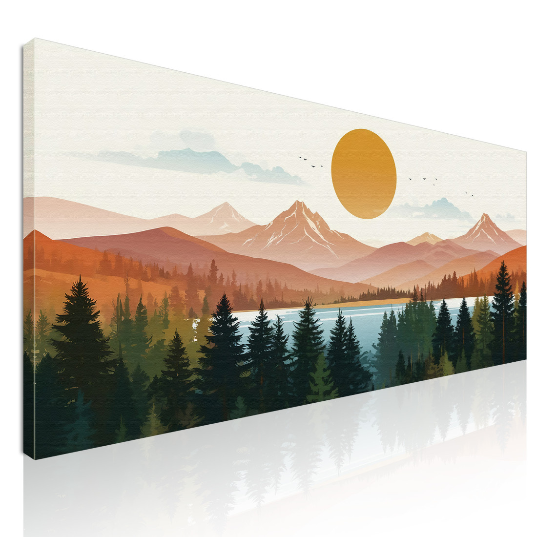 Quadro Boho Chic Illustrazione Paesaggio Montagne Con Alberi Sole Splendente bol32 quadro stampato su tela Quadro Boho Chic Illustrazione Paesaggio Montagne Con Alberi Sole Splendente bol32 quadro stampato su tela