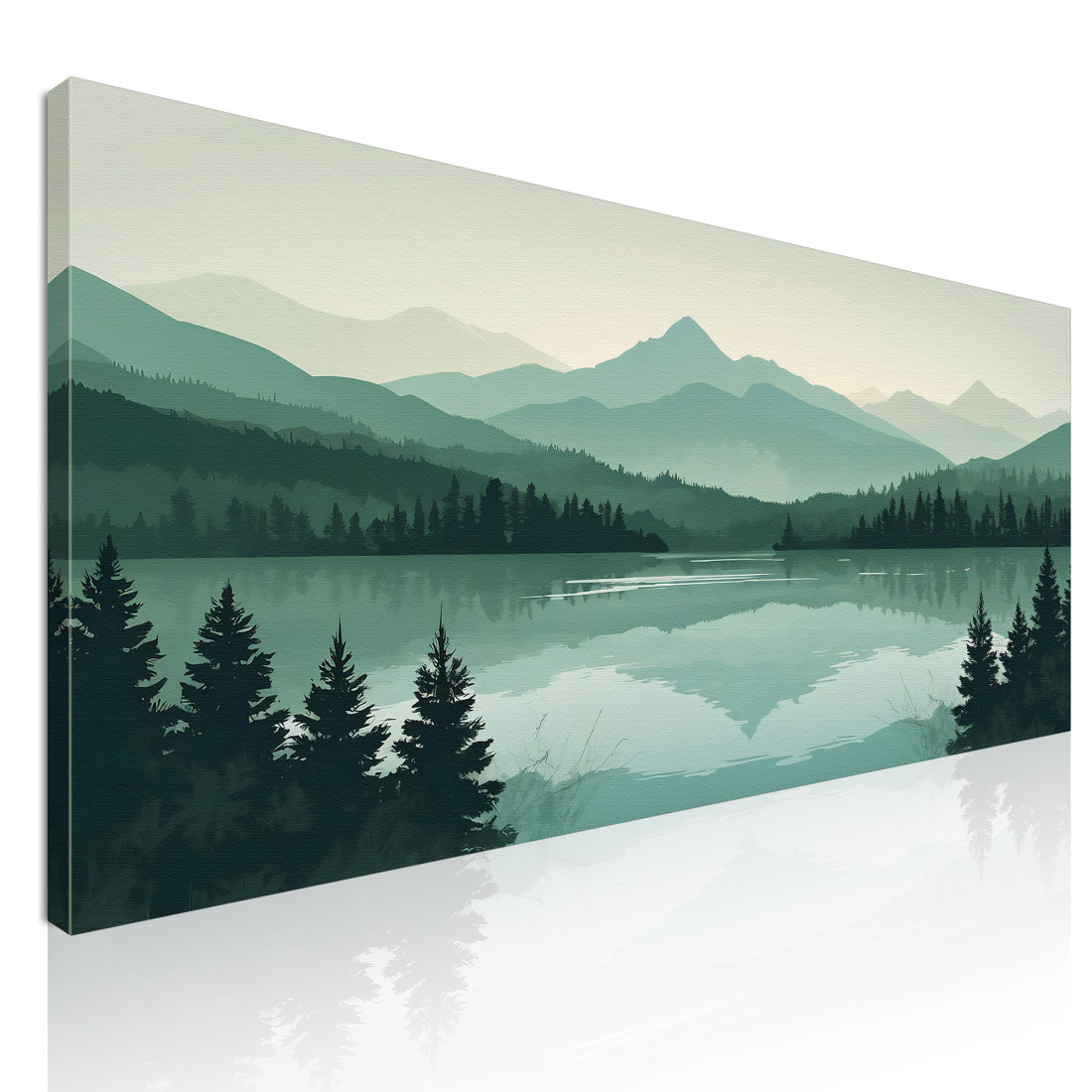 Quadro Boho Chic Illustrazione Paesaggio Montagne Verdi Con Lago E Foresta Al Tramonto bol33 quadro stampato su tela Quadro Boho Chic Illustrazione Paesaggio Montagne Verdi Con Lago E Foresta Al Tramonto bol33 quadro stampato su tela