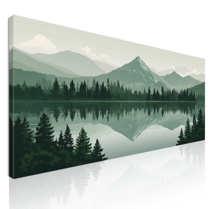 Quadro Boho Chic Illustrazione Paesaggio Riflessi Montani Su Lago Tranquillo bol39 quadro stampato su tela