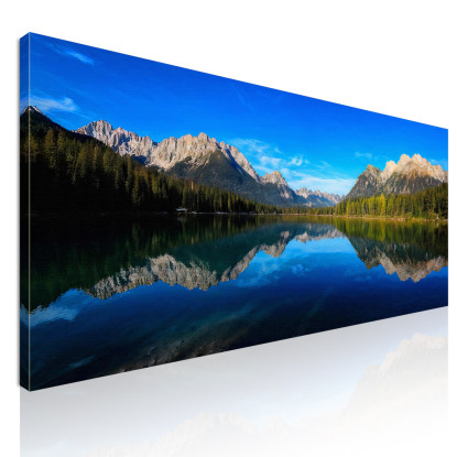 Quadro Montagne Lago Di Braies Con Acqua Cristallina E Spettacolari Cime Montuose mow1 quadro stampato su tela