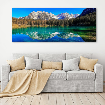 Quadro Montagne Lago Mozzafiato Con Acque Riflettenti Circondato Da Maestose Vette Montuose mow2 quadro stampato su tela