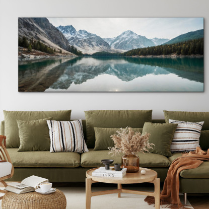 Quadro Montagne Paesaggio Mozzafiato Del Lago Di Montagna Con Riflessi A Specchio mow3 quadro stampato su tela