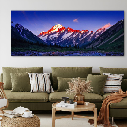 Quadro Montagne Le Scintillanti Vette Del Monte Bianco Illuminate Dal Crepuscolo Dorato mow9 quadro stampato su tela