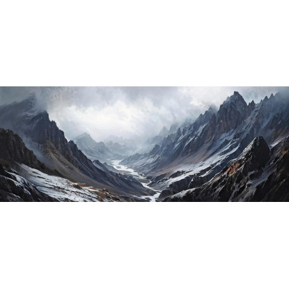 Quadro Montagne Imponenti Montagne Innevate Che Penetrano Attraverso Cieli Nebbiosi mow13 quadro stampato su tela
