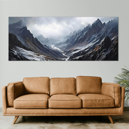 Quadro Montagne Imponenti Montagne Innevate Che Penetrano Attraverso Cieli Nebbiosi mow13 quadro stampato su tela