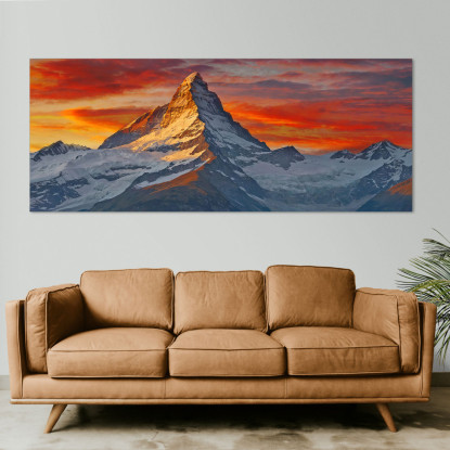 Quadro Montagne Il Tramonto Illumina Le Nuvole Sulla Cima Della Montagna Innevata mow35 quadro stampato su tela